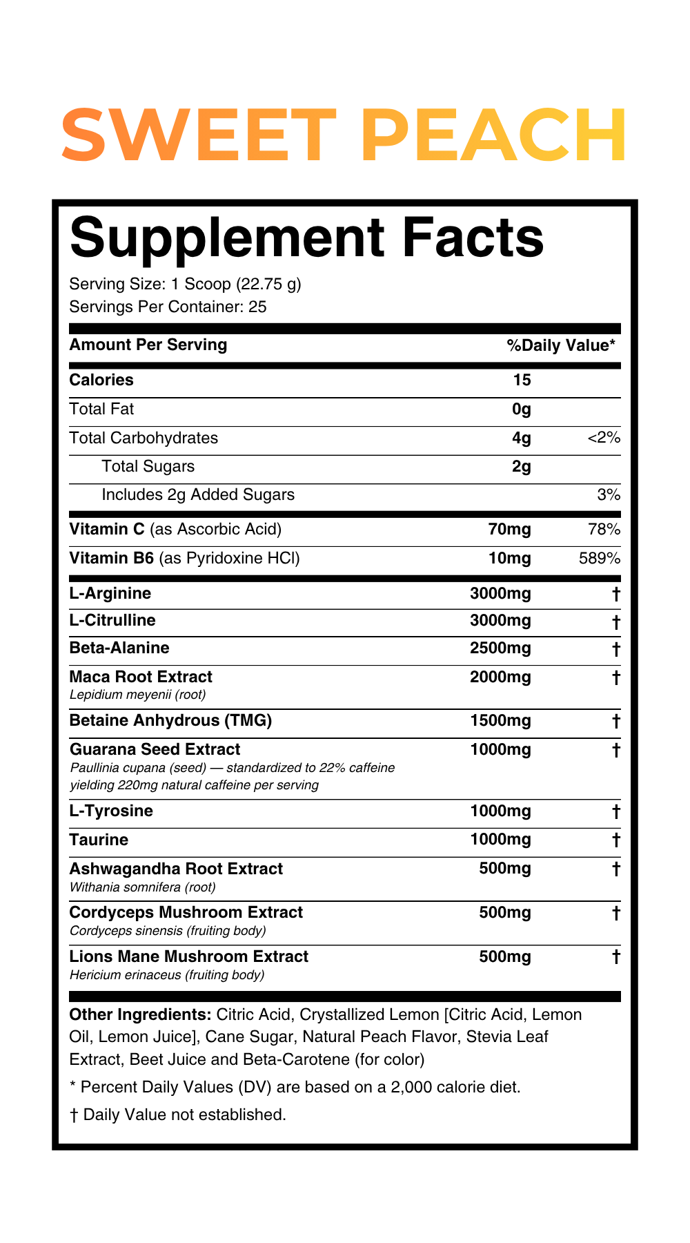 AP Nootropic Pre-Workout Sweet Peach / 25 Servings supplement facts